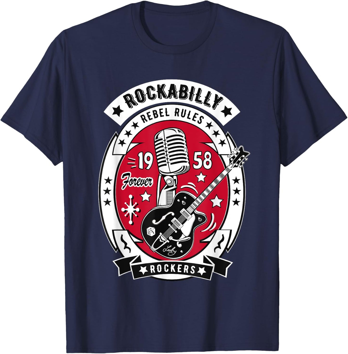1950s Sock Hop Dance Rock N Roll Shirt 50s Rockabilly Guitar T-Shirt - T-Shirt | Navy
