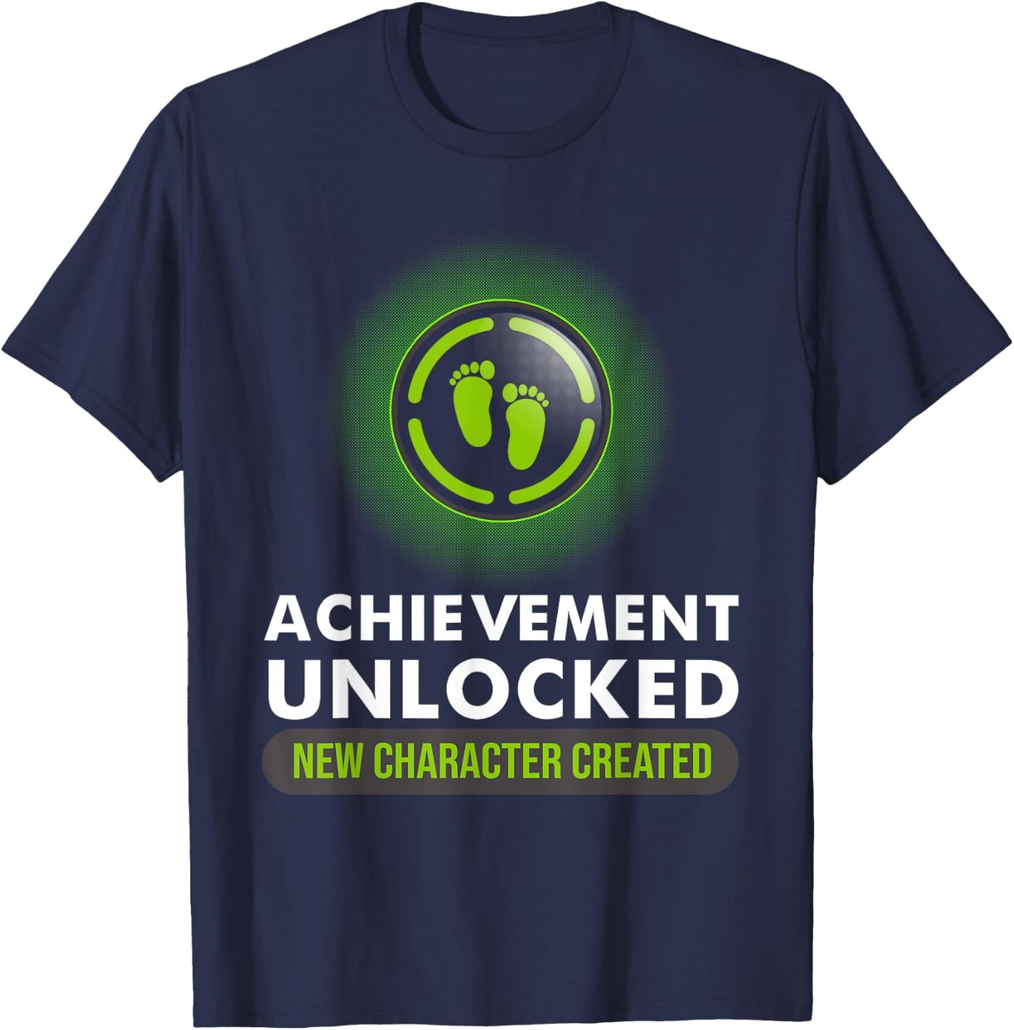 Cute Pregnant Announcement Gamer Dad Mom Designs Funny Achievement Unlocked New Character Created Pregnancy - -Adults, Kids - Black - Short Sleeve - S - Medium T-Shirt - T-Shirt | Navy