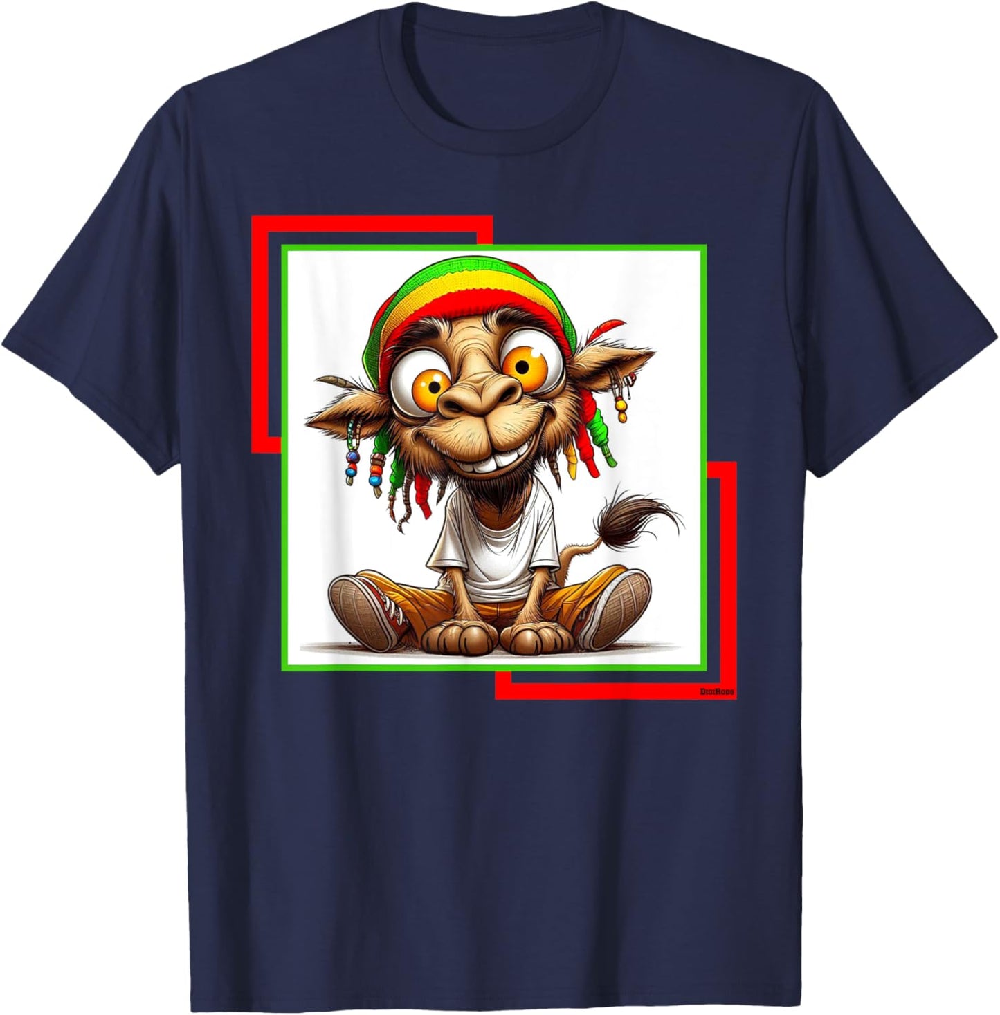 DigiRods Crazy Rasta Camel Reggae Theme Silly Cartoon T-Shirt - T-Shirt | Navy