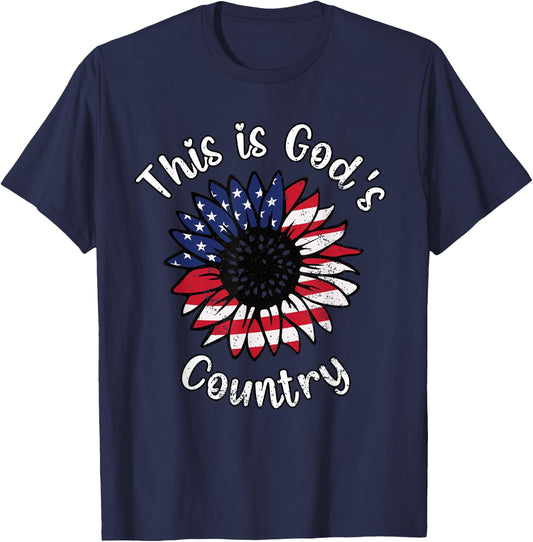 This Is God's USA Country Patriotic Christian Love Sunflower Women Girls Kids Men T-Shirt - T-Shirt | Navy