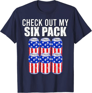 Check out my six pack! 4th of July American Beer USA Flag Men T-Shirt - T-Shirt | Navy