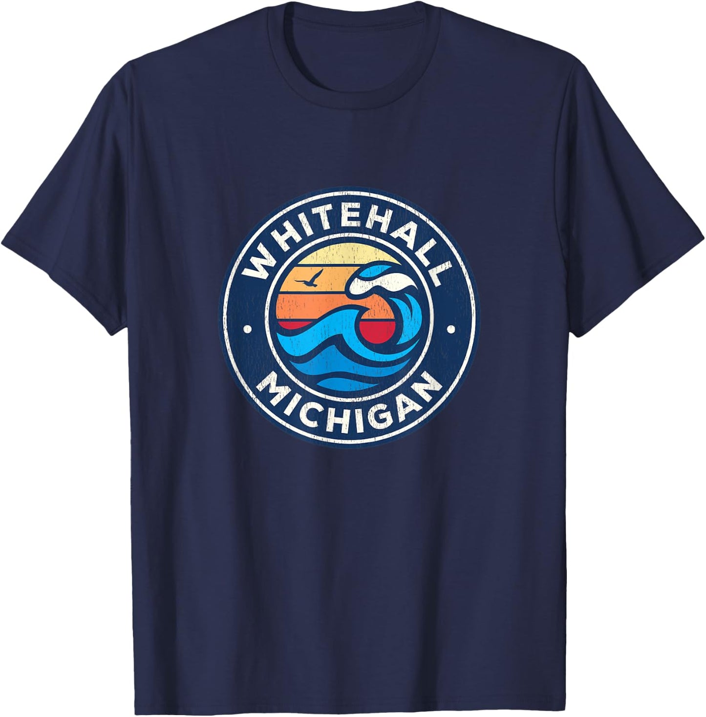 Whitehall Michigan MI Vintage Nautical Waves Design T-Shirt - T-Shirt | Navy