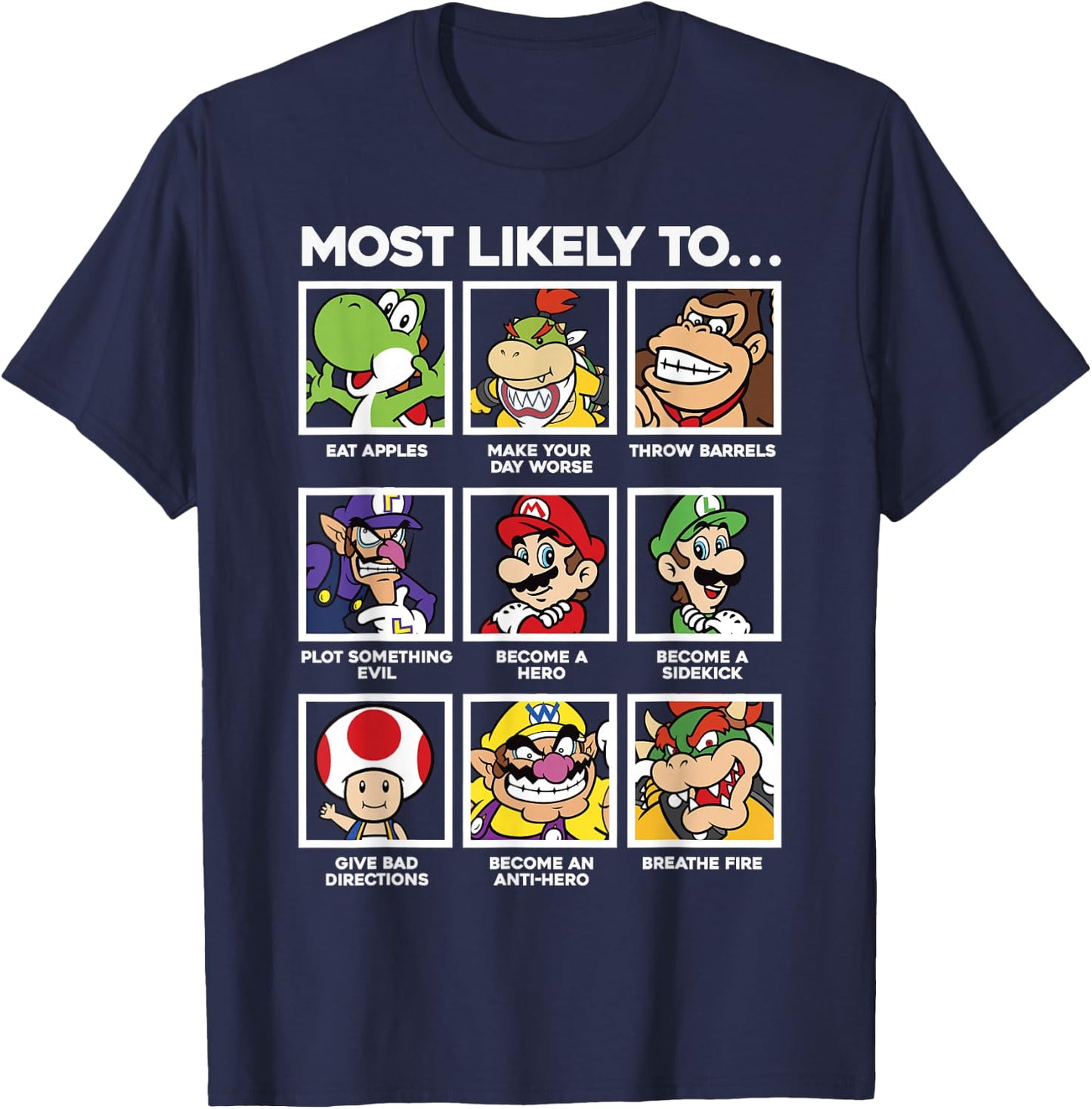 Super Mario Most Likely To Character Box Up T-Shirt - T-Shirt | Navy