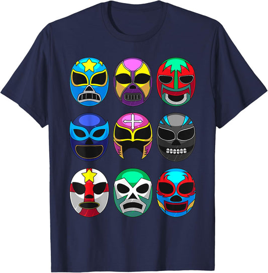 Cool Lucha Libre Wrestlers Masks | Funny Wrestling Gift Fan T-Shirt - T-Shirt | Navy