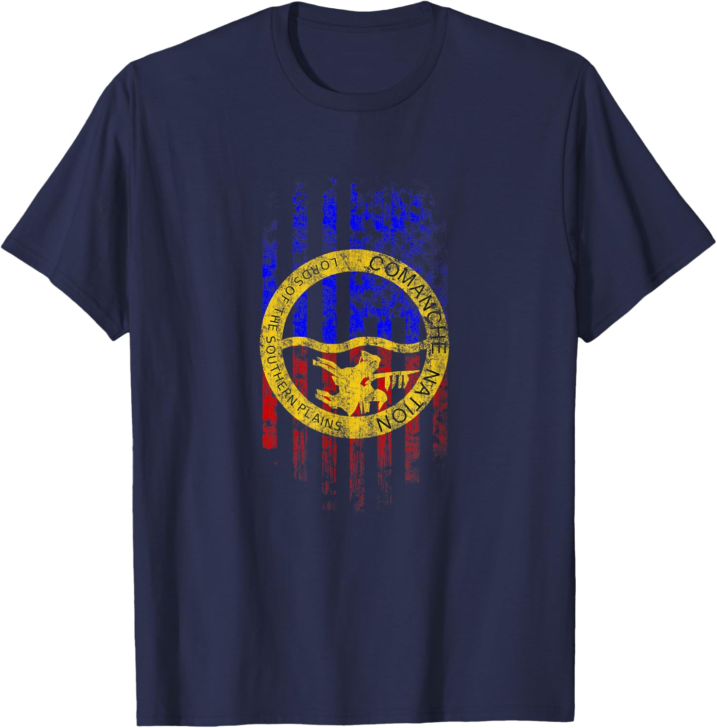 Comanche American Flag - Comanche Nation and USA Pride T-Shirt - T-Shirt | Navy