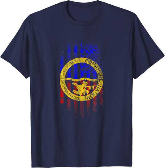 Comanche American Flag - Comanche Nation and USA Pride T-Shirt - T-Shirt | Navy