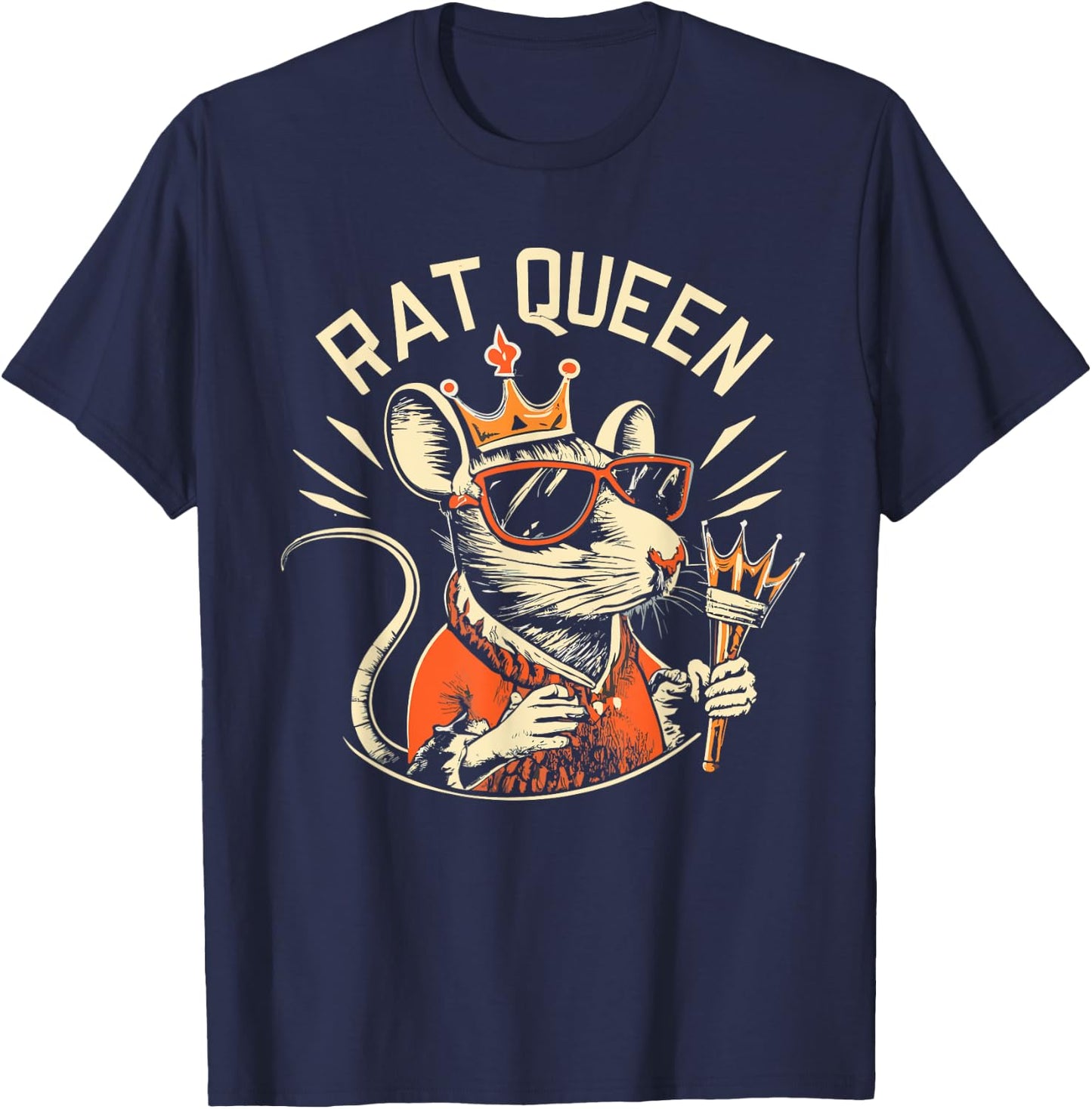 Funny Rat Lover Design About Rats Queen Wearing Crown T-Shirt - T-Shirt | Navy