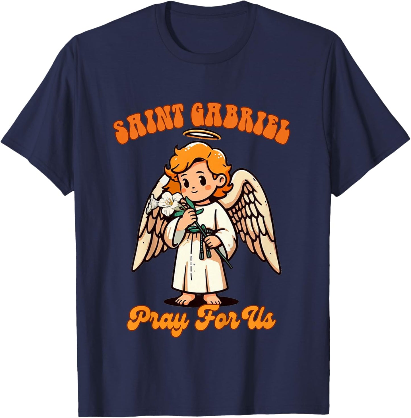 Kids Christian Religious Baby Prayer Saint Gabriel Pray For Us T-Shirt - T-Shirt | Navy