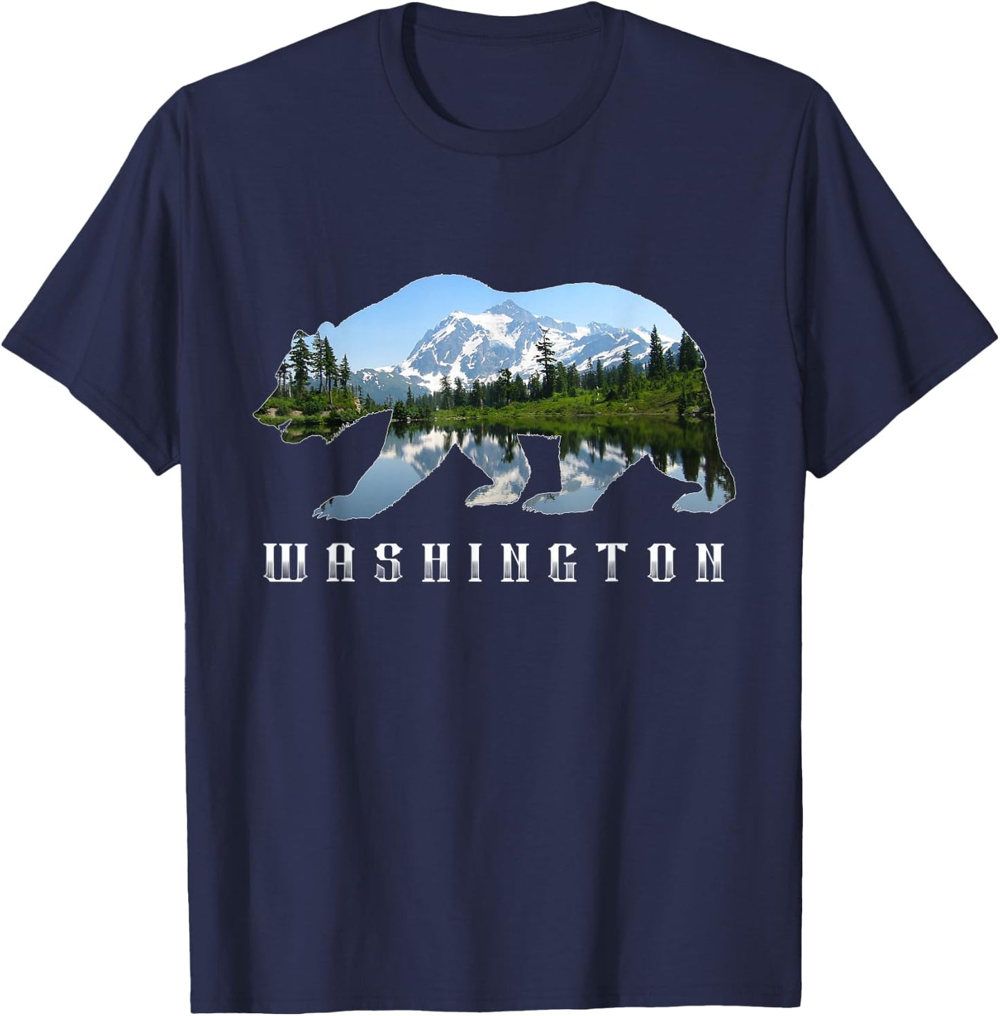 Washington Bear & North Cascades Park Image Souvenir T-Shirt - T-Shirt | Navy