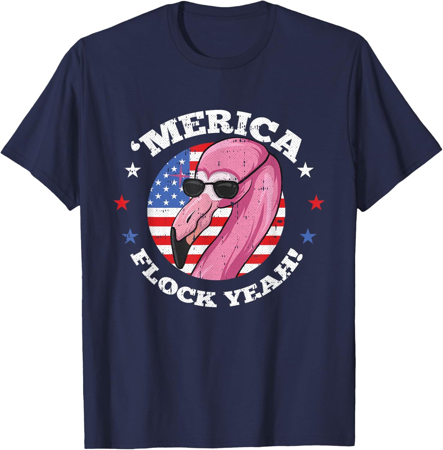 Merica 4th Of July Flamingo Flock Patriotic American Flag T-Shirt - T-Shirt | Navy