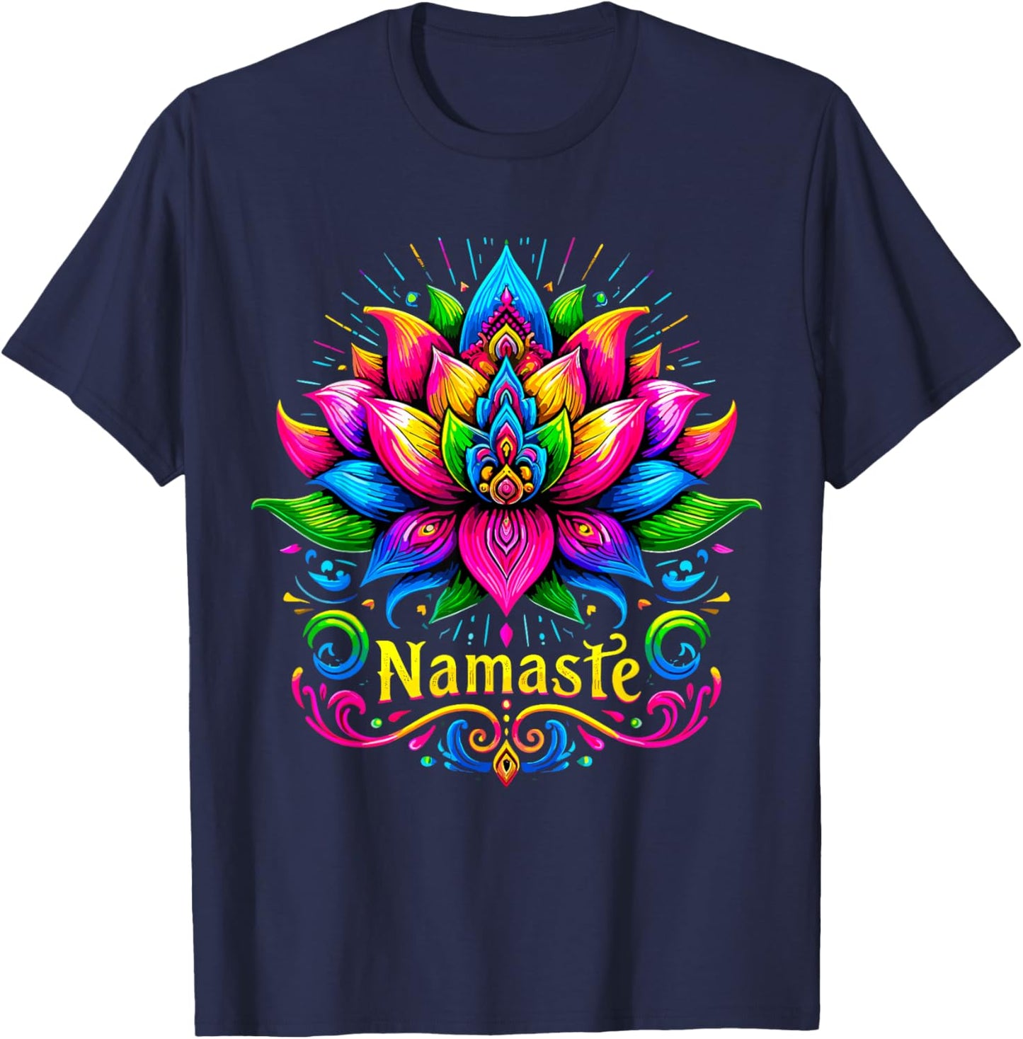 Namaste Lotus Flower Meditaton T-Shirt - T-Shirt | Navy