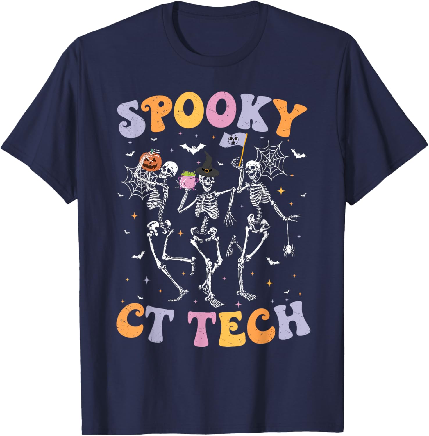 Skeleton Spooky CT Tech Computed Tomography Tech Halloween T-Shirt - T-Shirt | Navy