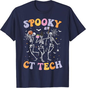 Skeleton Spooky CT Tech Computed Tomography Tech Halloween T-Shirt - T-Shirt | Navy