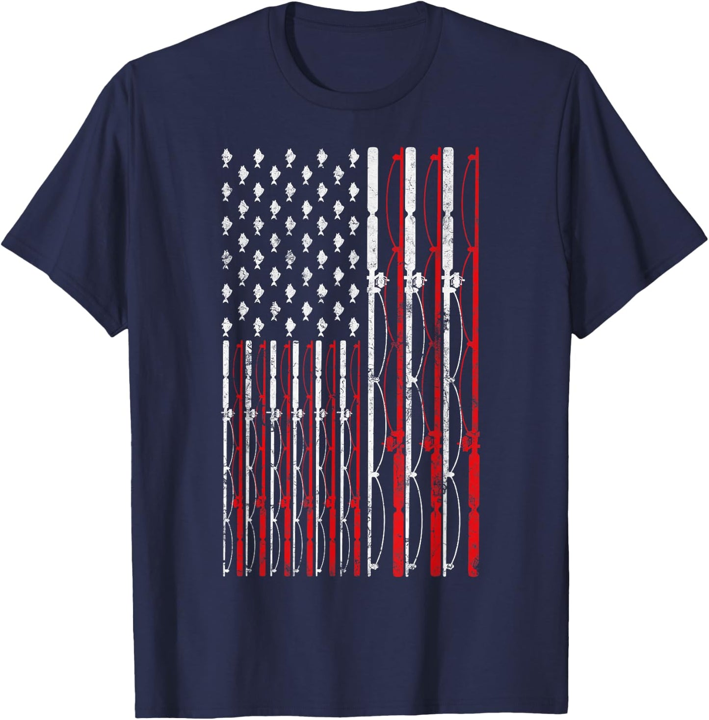 Fishing Rod American Flag Funny Vintage Fishing Small T-Shirt - T-Shirt | Navy