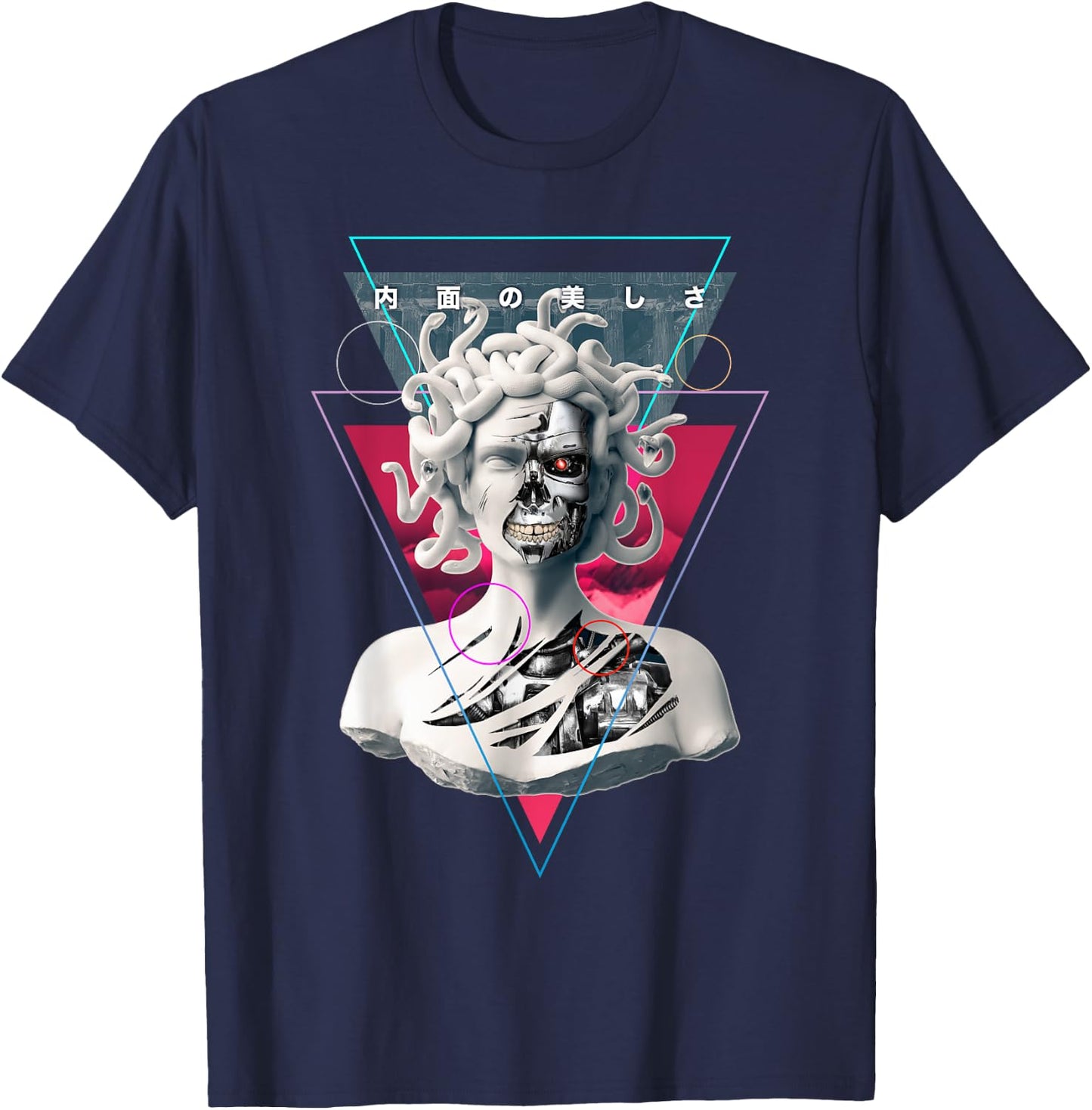 Vaporwave Cyborg Medusa Statue Aesthetic Art Japanese Otaku T-Shirt - T-Shirt | Navy