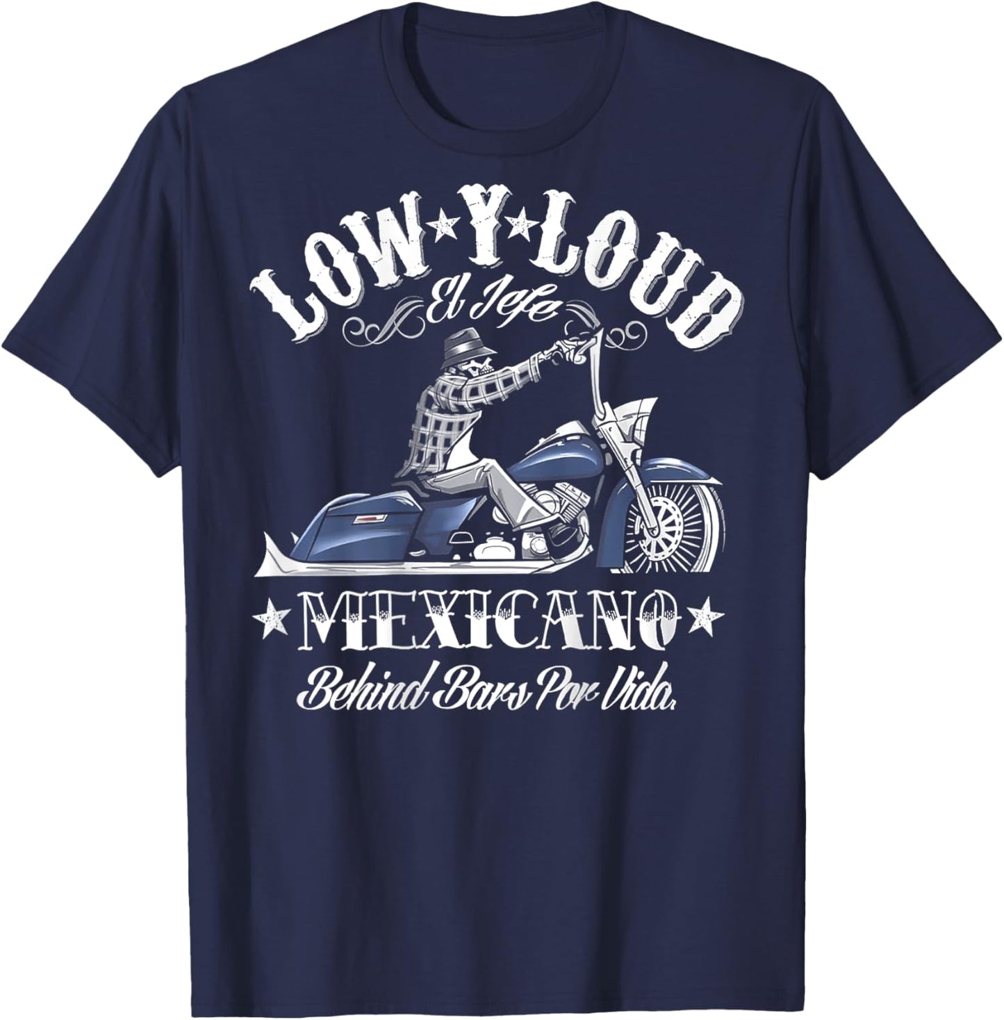 Low Y Loud Mexicano Behind Bars Por Vida (on back) T-Shirt - T-Shirt | Navy