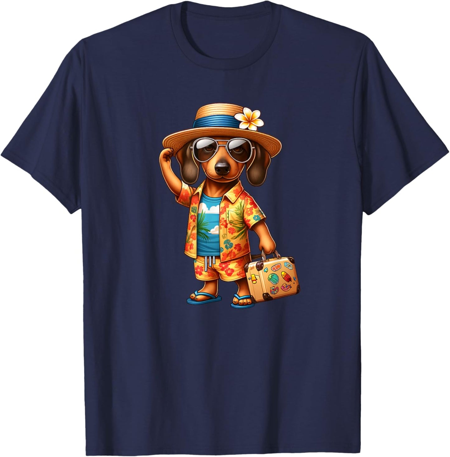 Funny Dachshund Doxie Dog Hawaiian Outfit Men Women Kids T-Shirt - T-Shirt | Navy