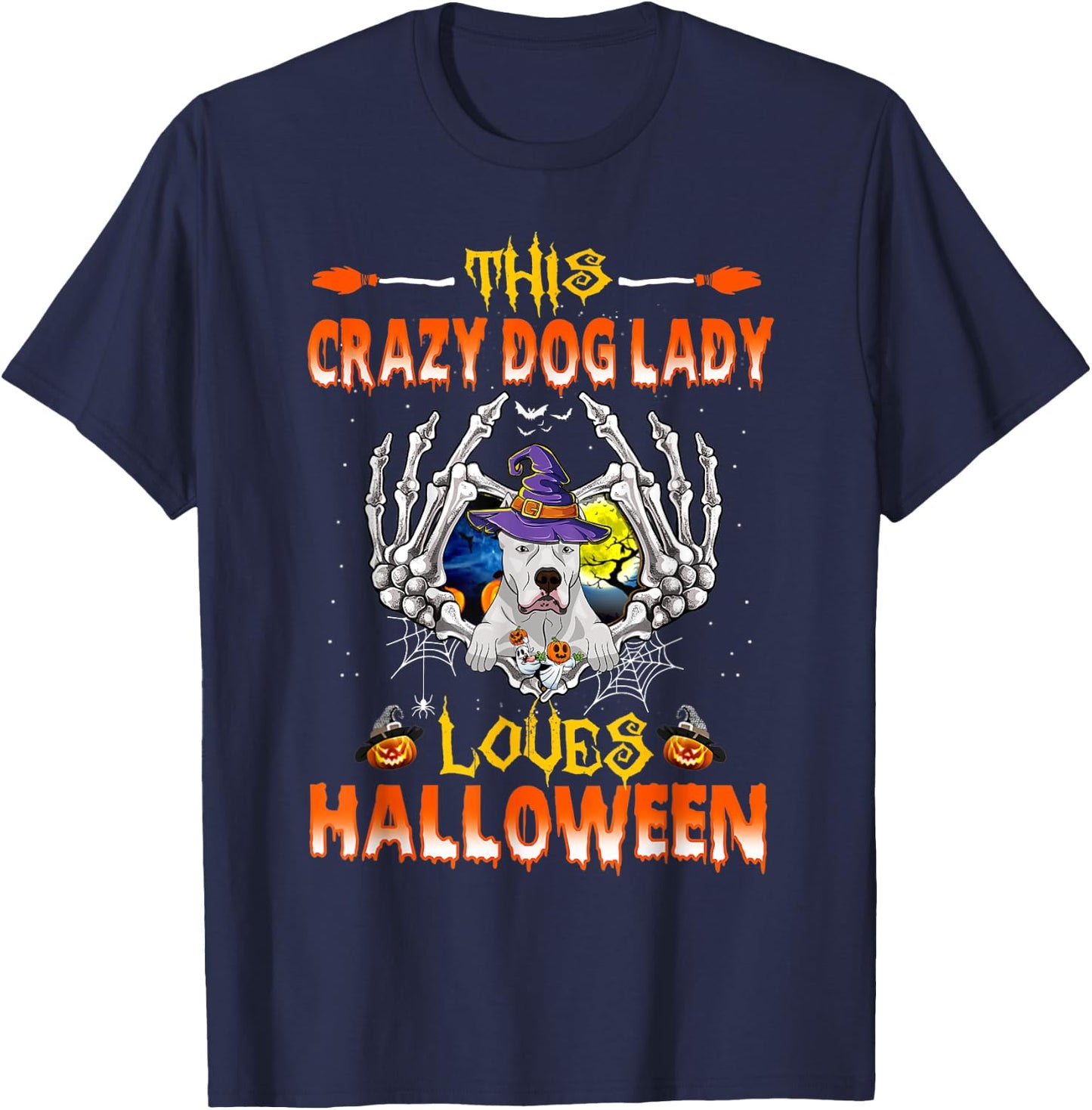 This Crazy Dog Lady Dogo Argentino Loves Halloween T-Shirt - T-Shirt | Navy