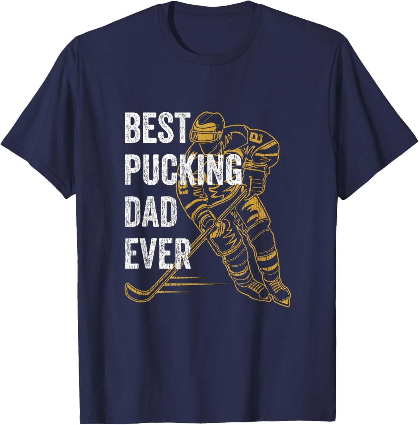 Vintage Best Pucking Dad Ever Retro Funny Hockey Father T-Shirt - T-Shirt | Navy