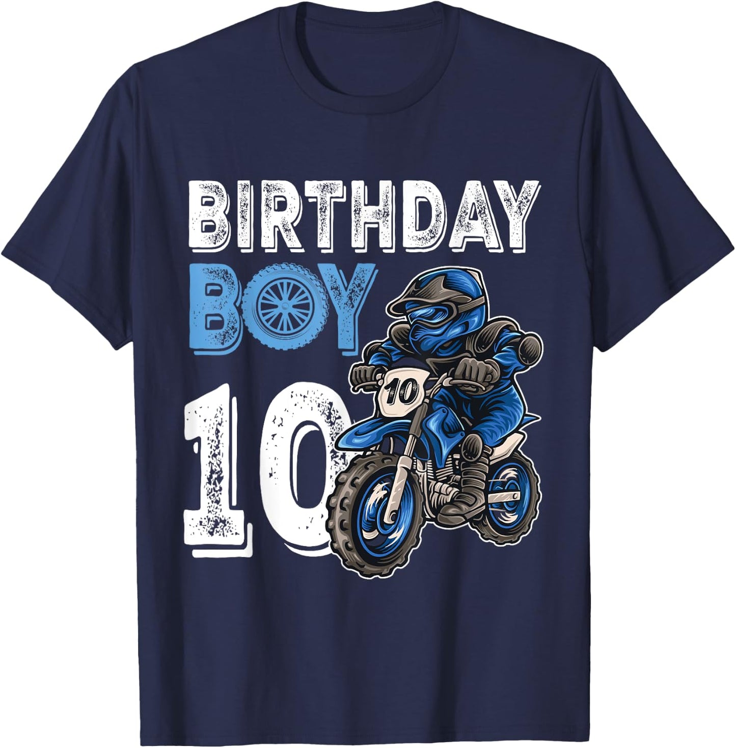 Motocross MX 10th Gift 10 Year Old Dirt Bike Birthday Party T-Shirt - T-Shirt | Navy
