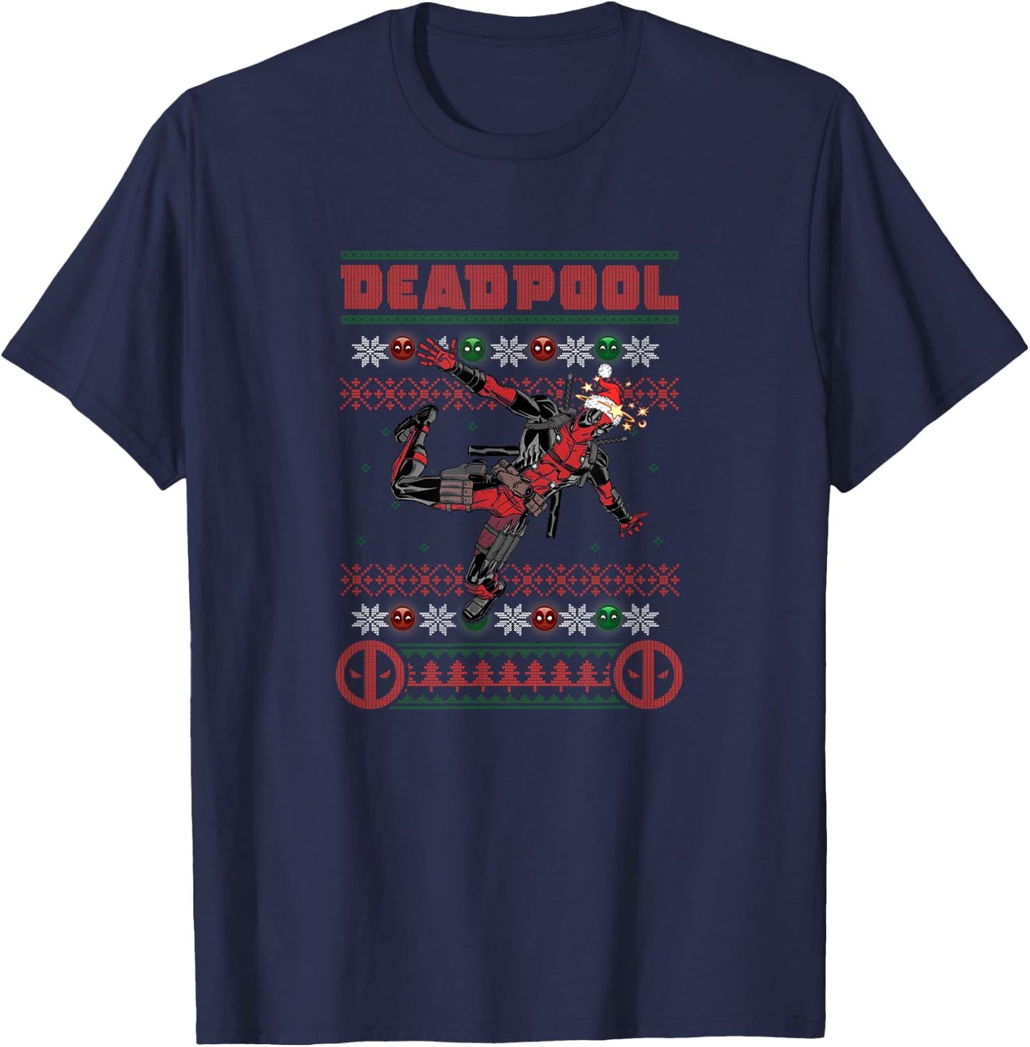 Marvel Christmas Deadpool Ugly Sweater T-Shirt - T-Shirt | Navy