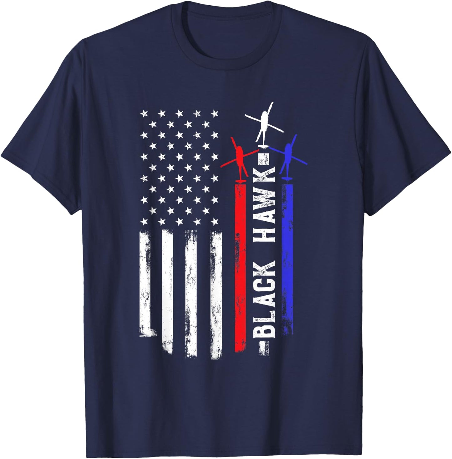Patriotic USA Flag Military Helicopter UH-60 Black Hawk T-Shirt - T-Shirt | Navy