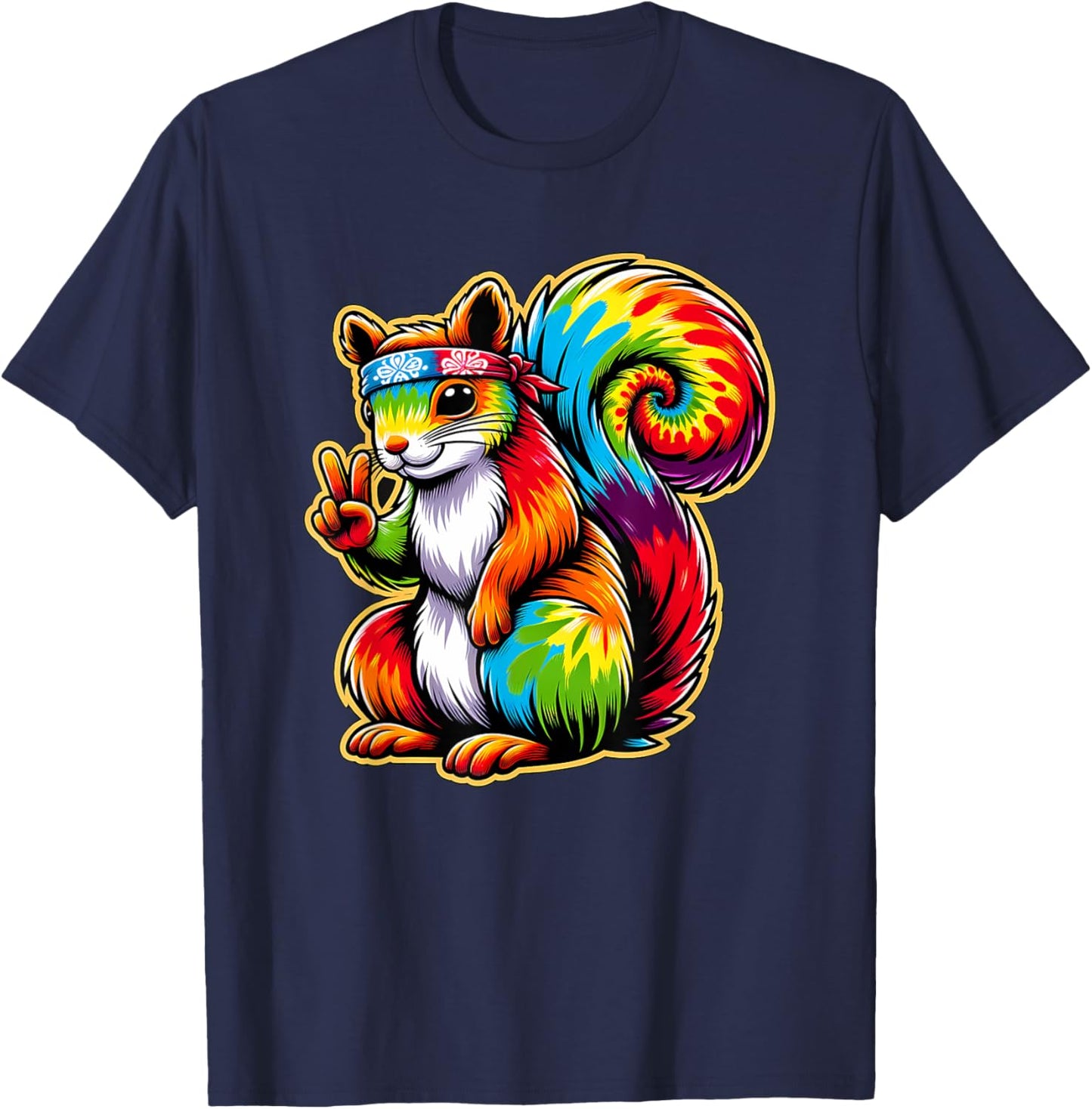 Peace Sign Tie Dye Squirrel T-Shirt - T-Shirt | Navy
