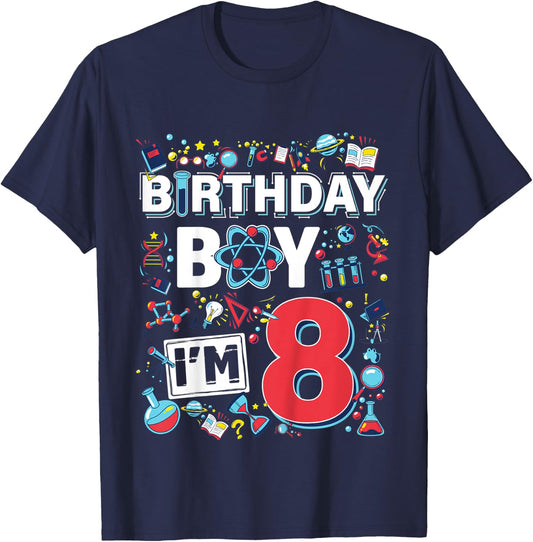 Kids Scientist 8th Birthday Boy I'm 8 Years Science experiments T-Shirt - T-Shirt | Navy