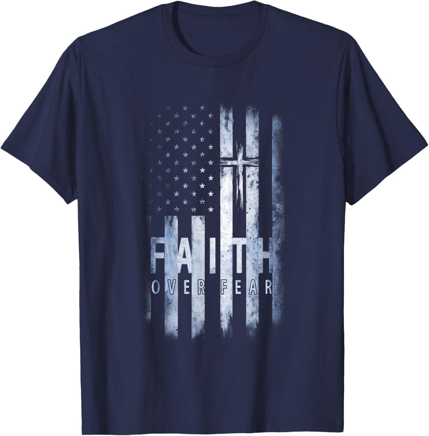 Patriotic USA American Flag Faith Over Fear Prayer Kids Men T-Shirt - T-Shirt | Navy