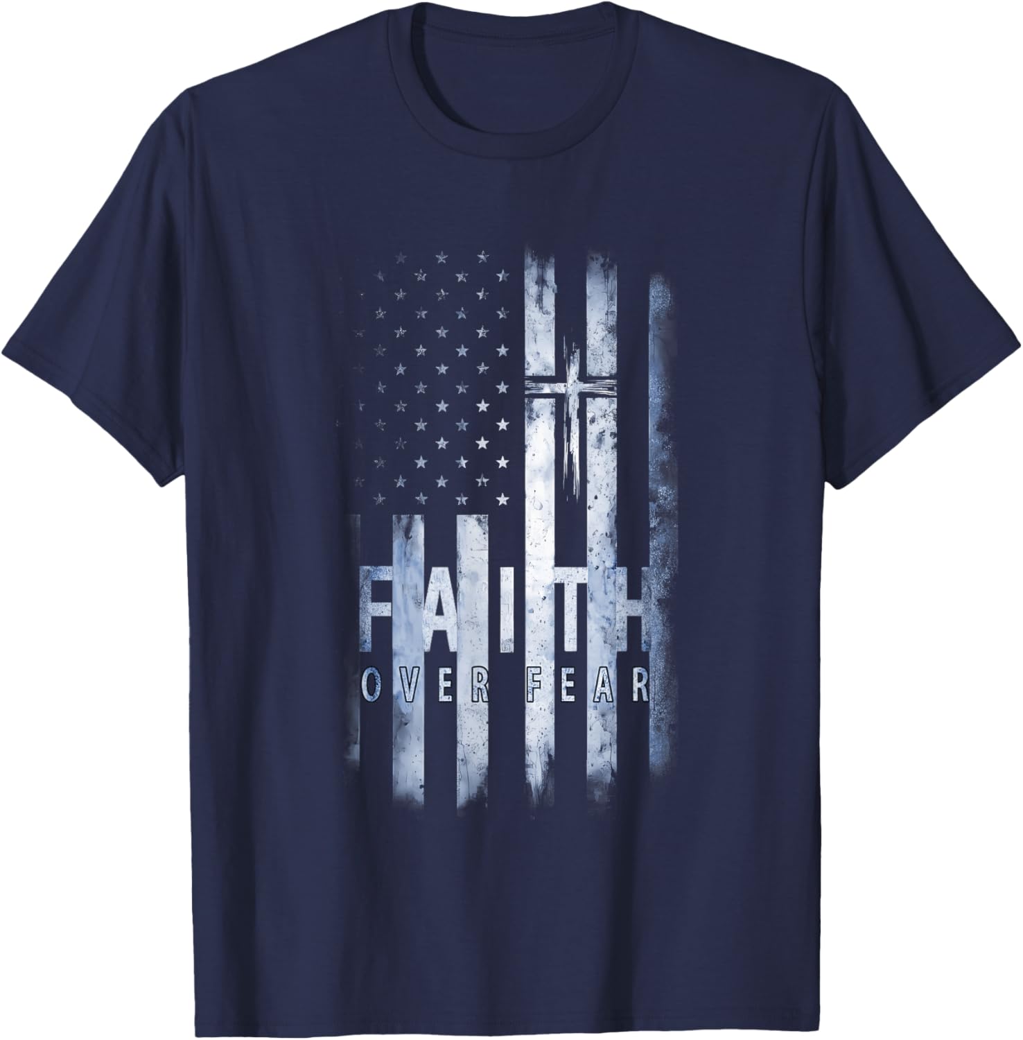 Patriotic USA American Flag Faith Over Fear Prayer Kids Men T-Shirt - T-Shirt | Navy