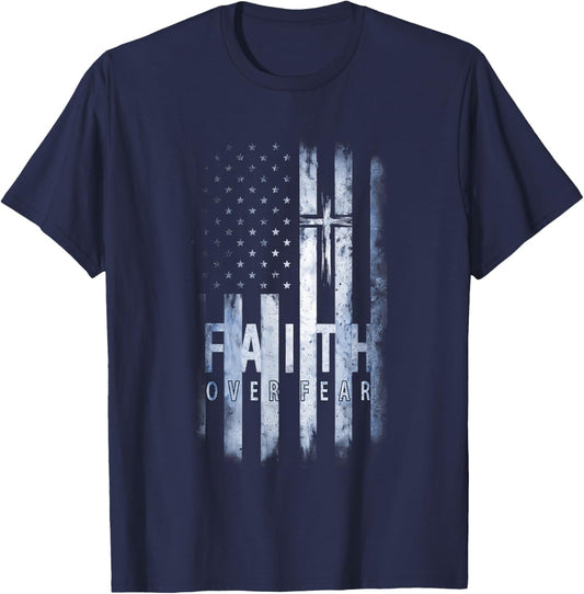 Patriotic USA American Flag Faith Over Fear Prayer Kids Men T-Shirt - T-Shirt | Navy