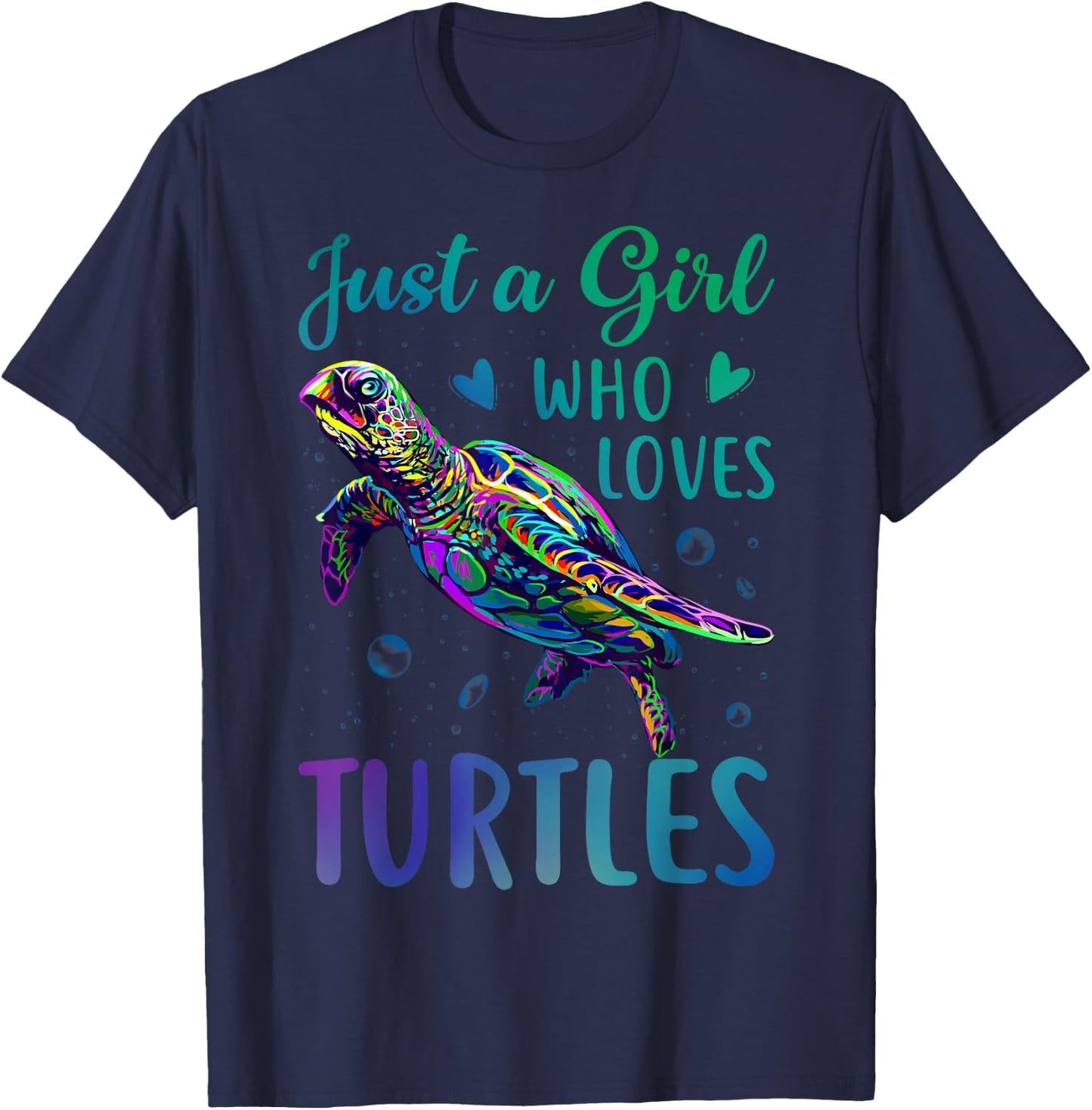 Just A Girl Who Loves Turtles Watercolor Sea Ocean Gift T-Shirt - T-Shirt | Navy