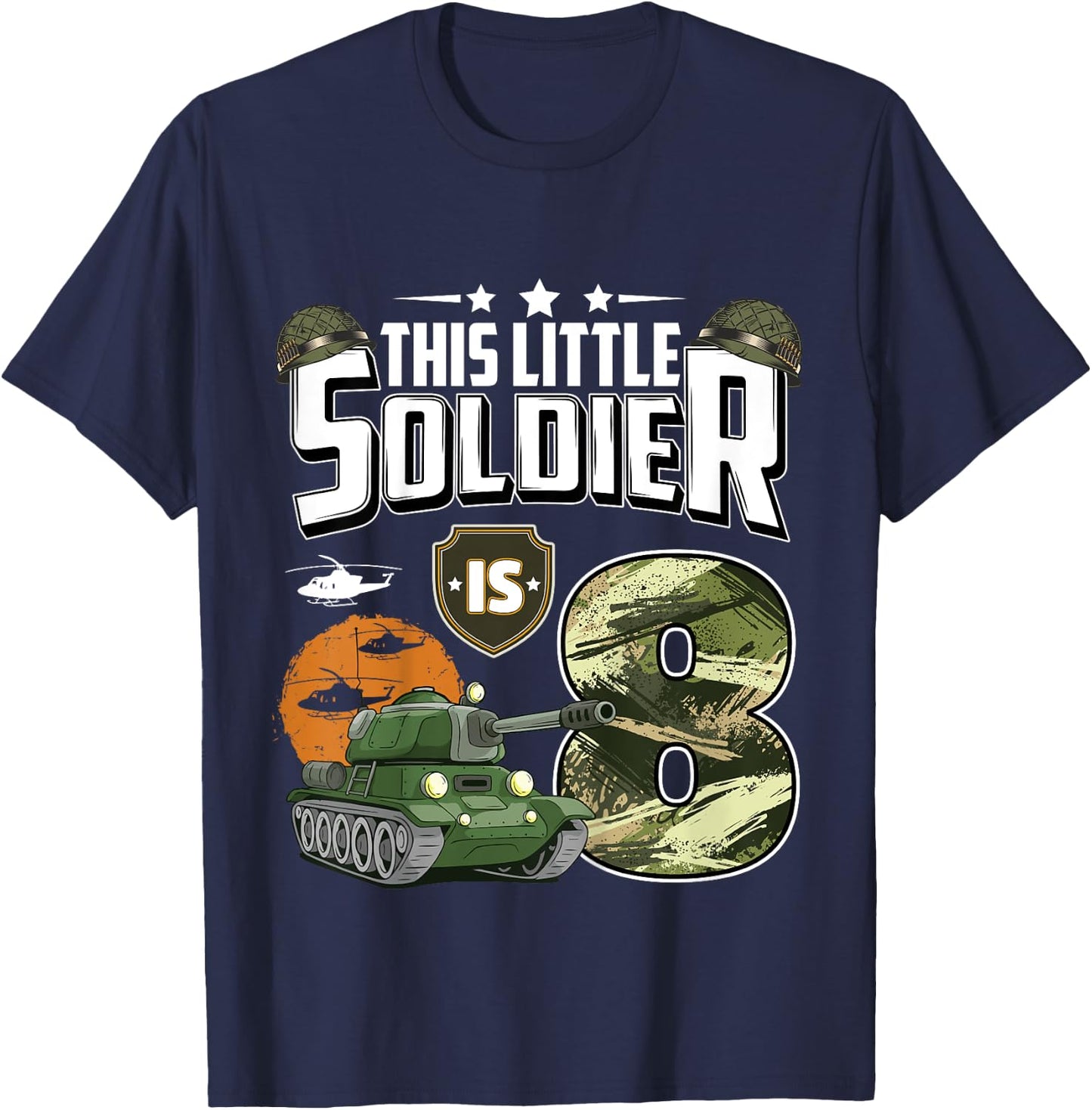 Kids 8 Year Old Soldier 8th Birthday Military Themed Camo boys T-Shirt - T-Shirt | Navy