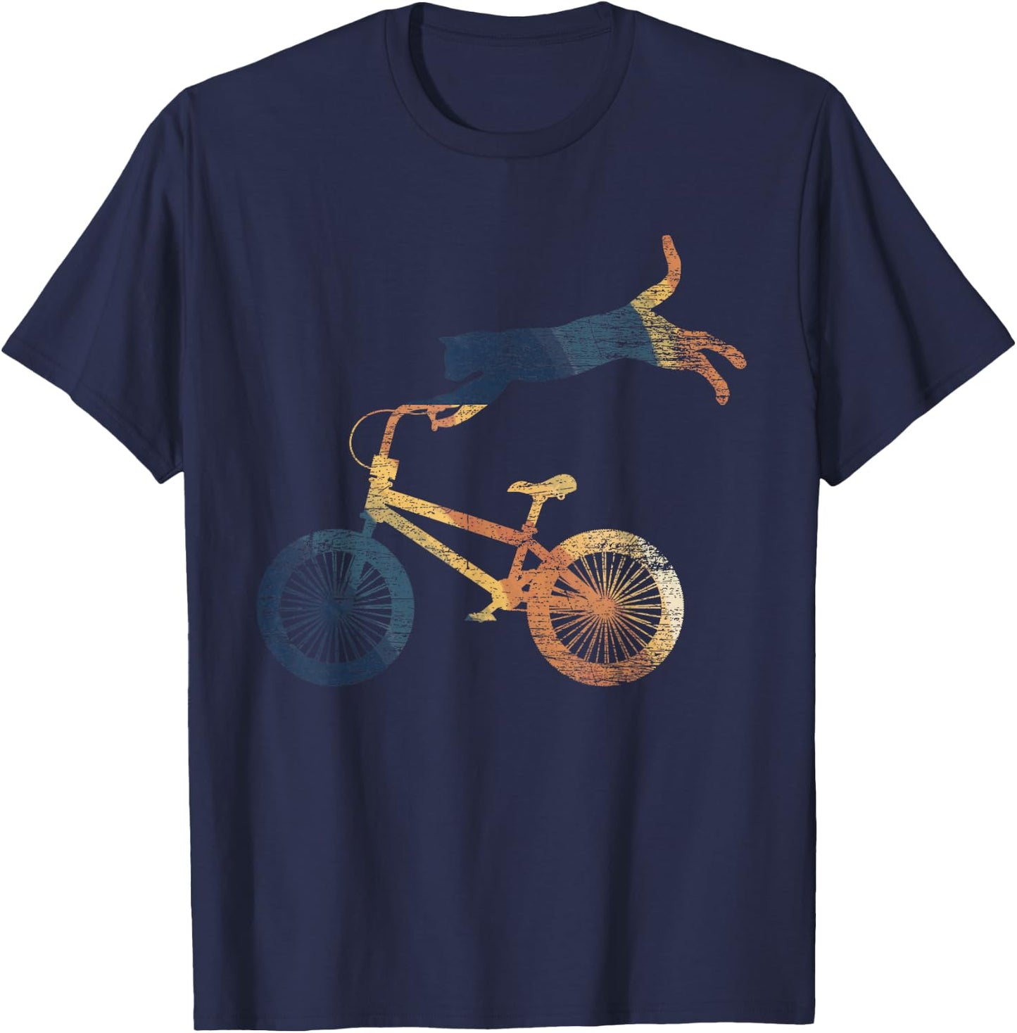 Retro Cat Funny Animal Lover Gift Cyclist BMX Pet Bicycle T-Shirt - T-Shirt | Navy