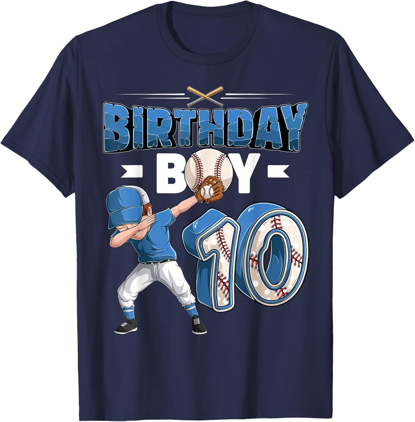 Dabbing boy 10 Year Old Baseball Player 10th Birthday Party T-Shirt - T-Shirt | Navy