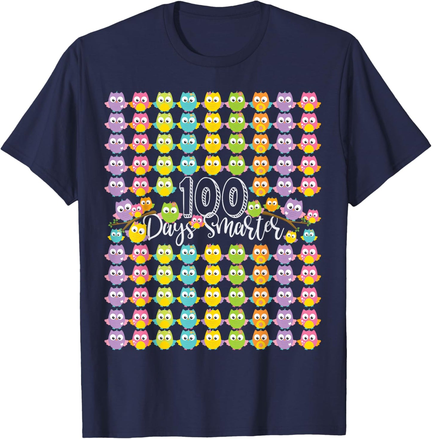 100 Days Smarter- 100th Day Of School Owl Kids & Teachers T-Shirt - T-Shirt | Navy