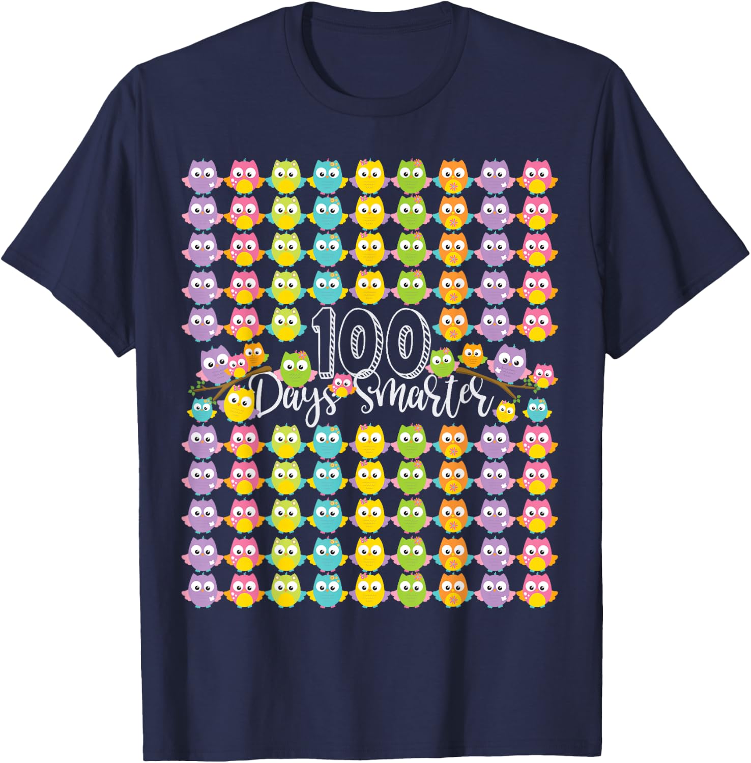 100 Days Smarter- 100th Day Of School Owl Kids & Teachers T-Shirt - T-Shirt | Navy