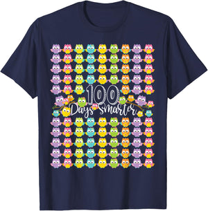100 Days Smarter- 100th Day Of School Owl Kids & Teachers T-Shirt - T-Shirt | Navy