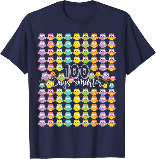 100 Days Smarter- 100th Day Of School Owl Kids & Teachers T-Shirt - T-Shirt | Navy
