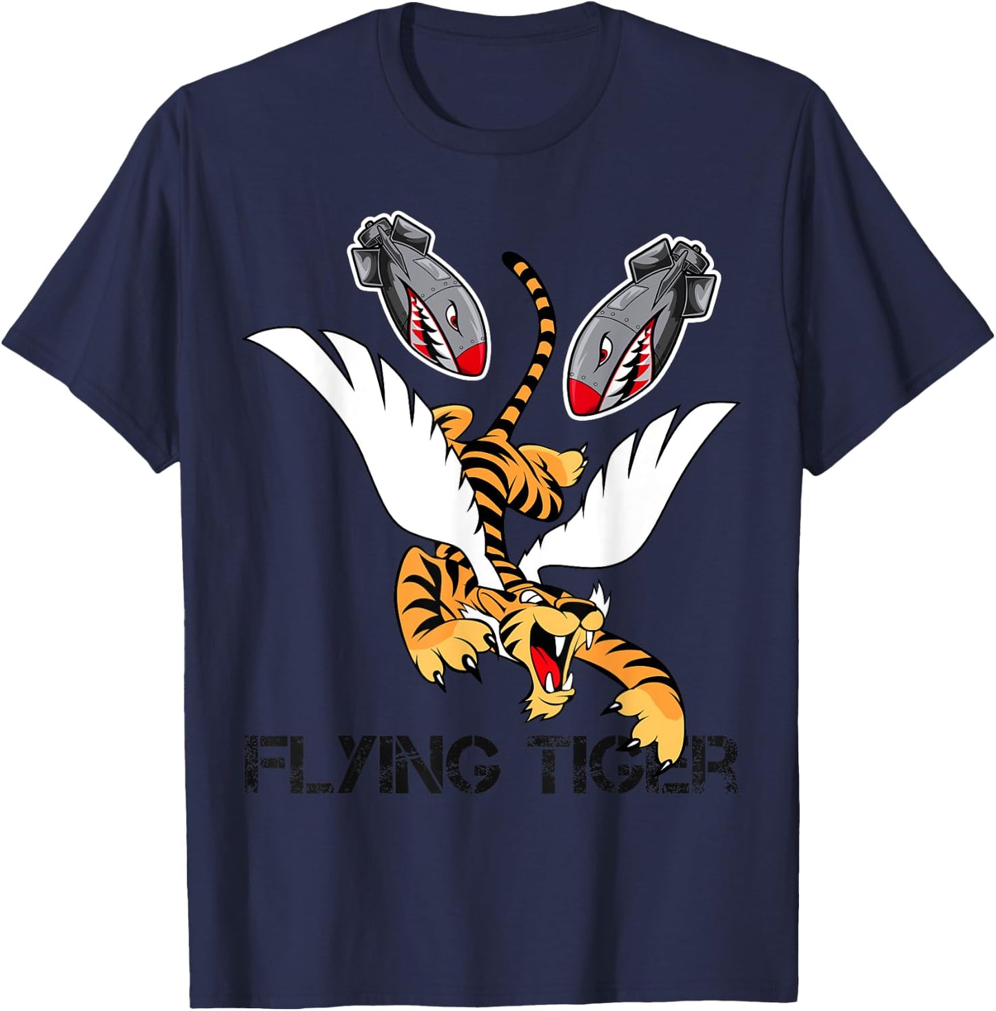 Funny Cool Tiger Flying Novelty Graphic & Cool Designs T-Shirt - T-Shirt | Navy