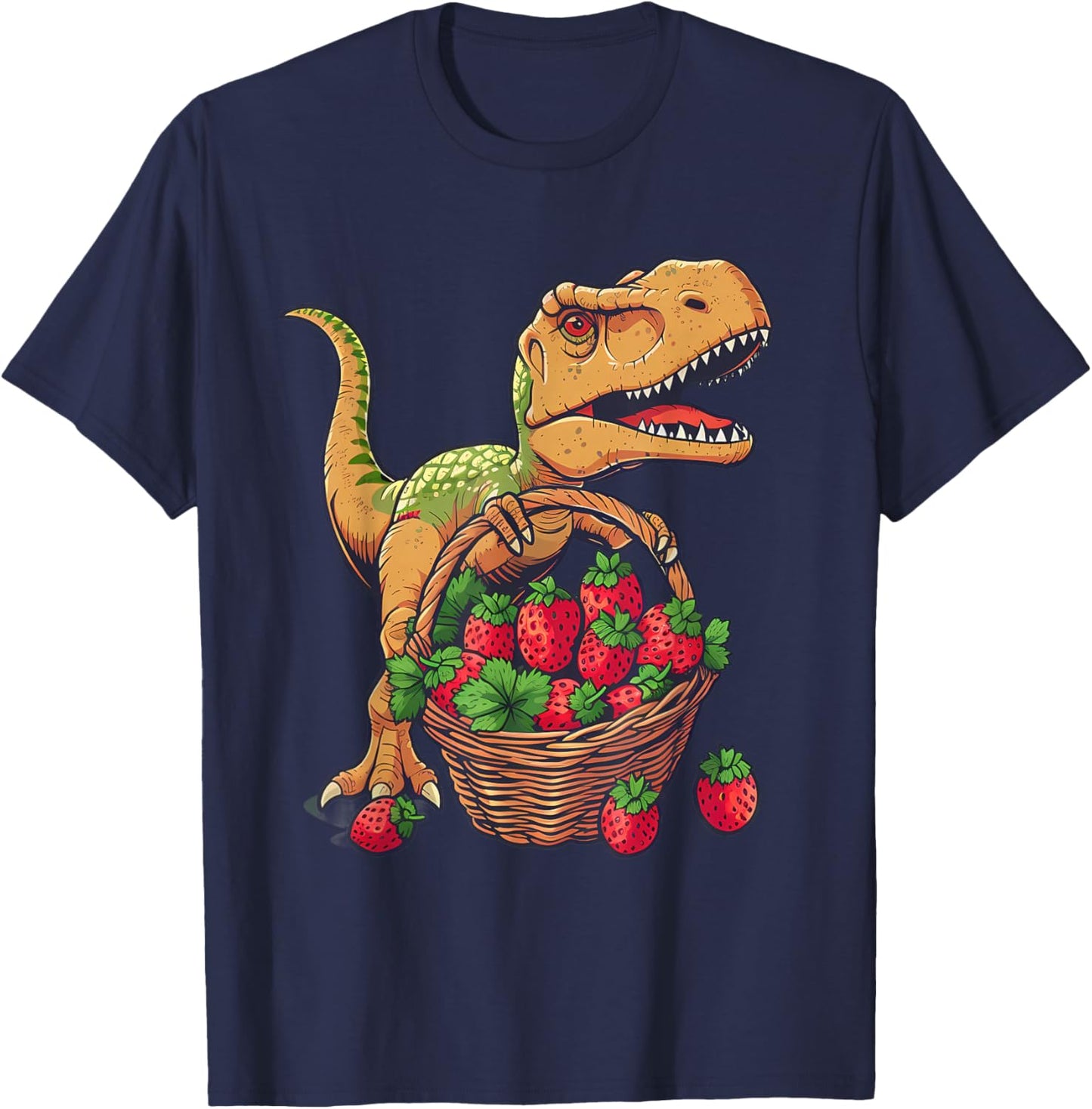 Strawberry Dinosaur Drawing Nature Strawberry Fruit Wildlife T-Shirt - T-Shirt | Navy