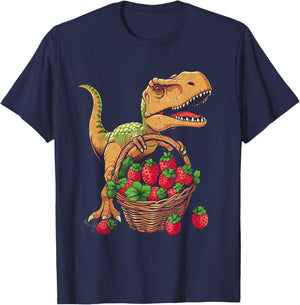 Strawberry Dinosaur Drawing Nature Strawberry Fruit Wildlife T-Shirt - T-Shirt | Navy