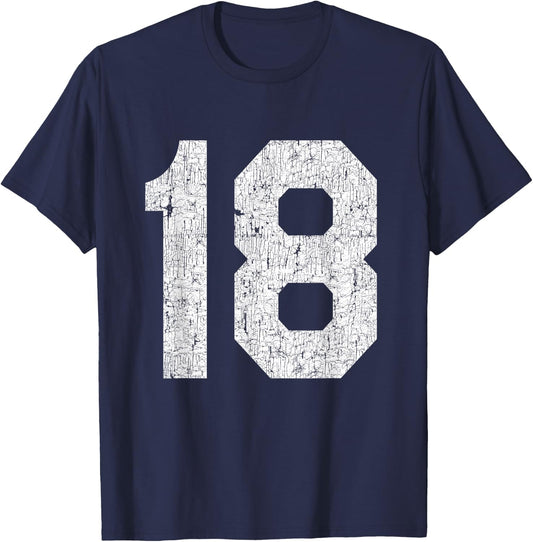 #18 Jersey Uniform Varsity Sports Number, 18th Birthday T-Shirt - T-Shirt | Navy