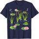 Water Lily Dragonflies with Frog on Lily Leaf Cattails T-Shirt - T-Shirt | Navy