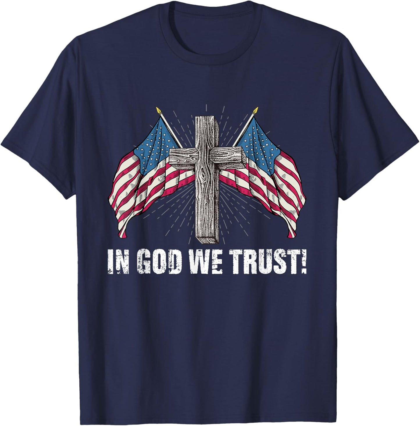 In God We Trust American Flag Cross Patriotic Men T-Shirt - T-Shirt | Navy