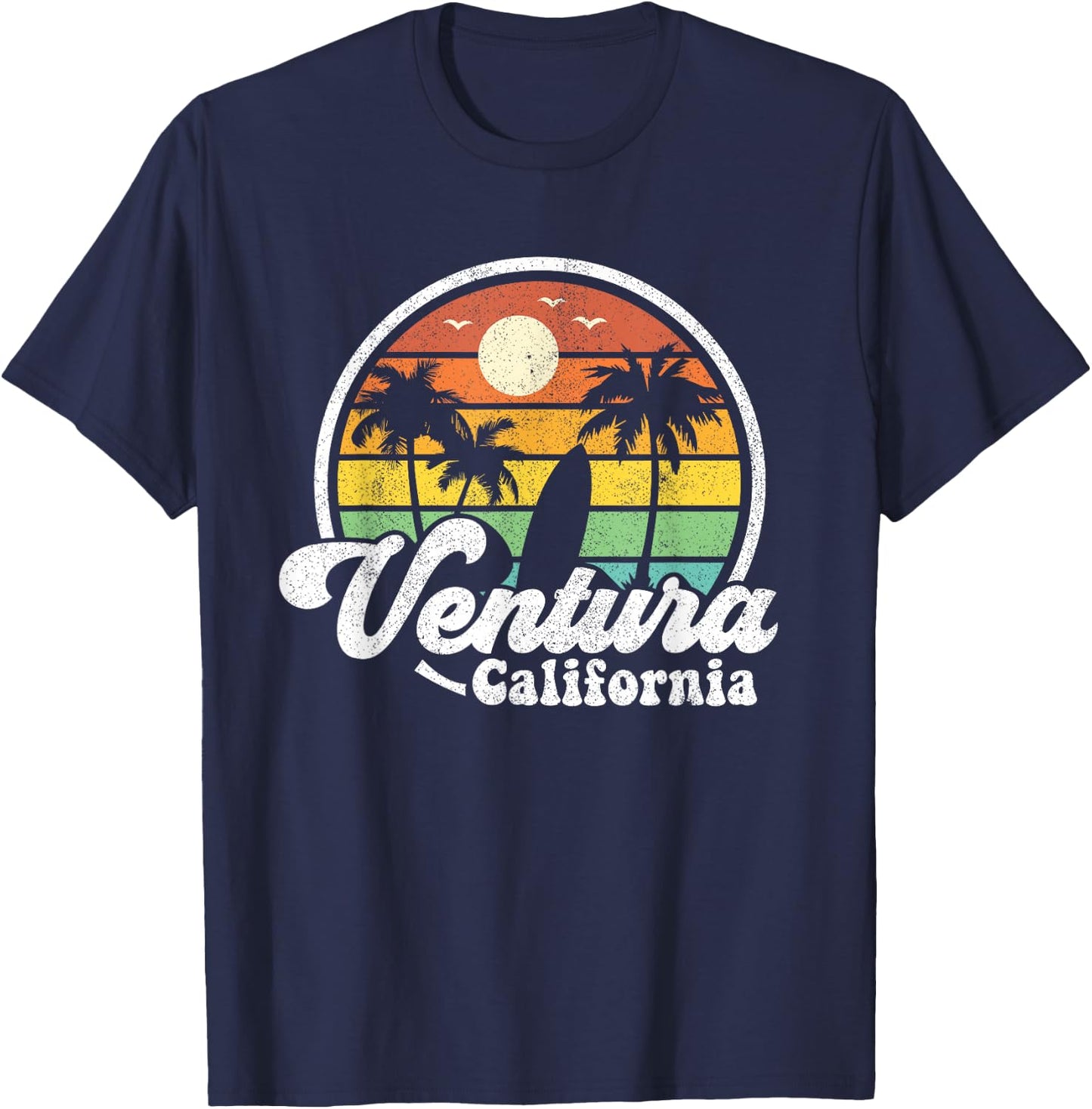 Vintage Ventura Beach California CA Surfing Retro Surf Gift T-Shirt - T-Shirt | Navy