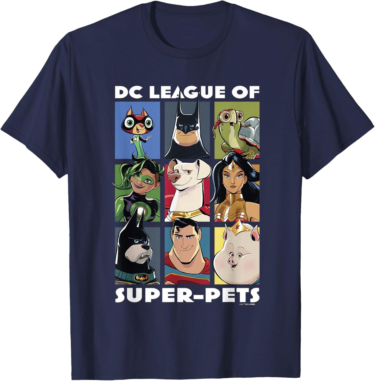 DC League of Super-Pets Heroes & Pets Grid Group Shot T-Shirt - T-Shirt | Navy