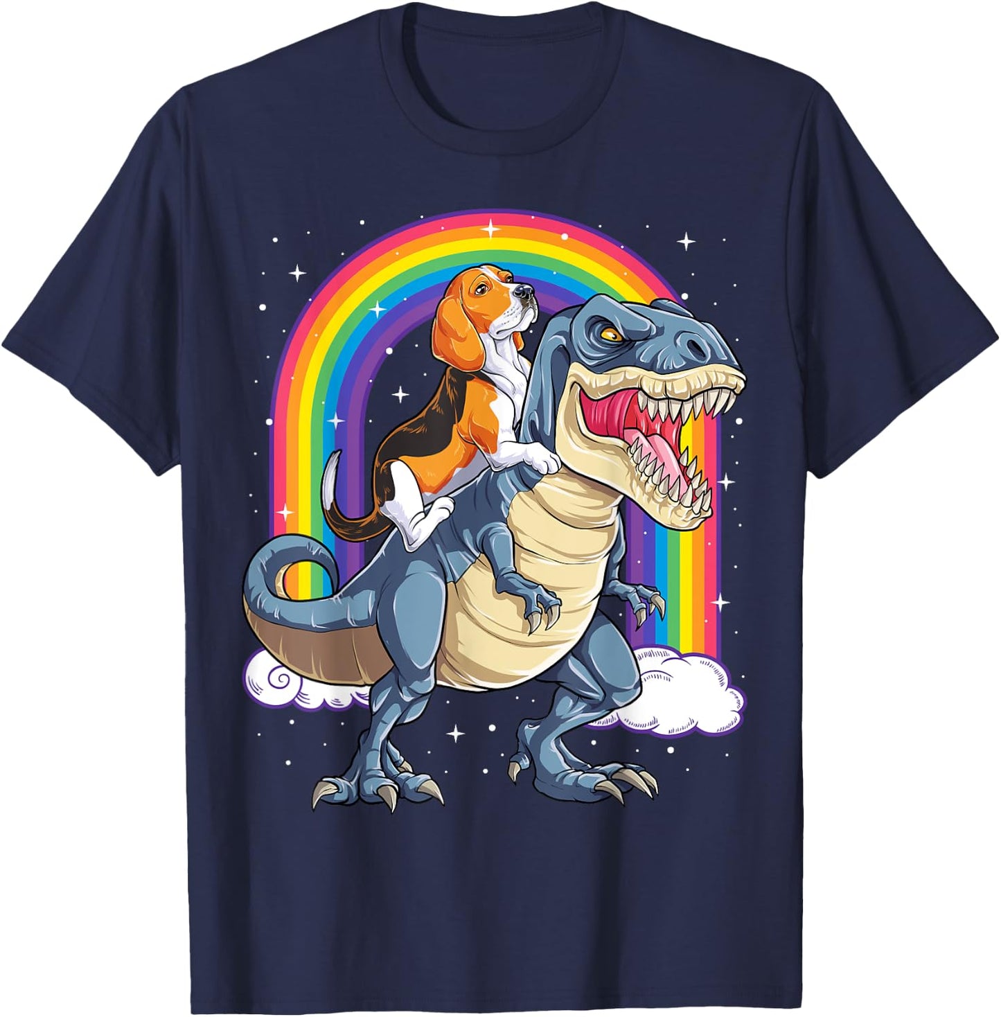 Beagle Riding Dinosaur T-rex Gifts Boys Kids Men Rainbow T-Shirt - T-Shirt | Navy