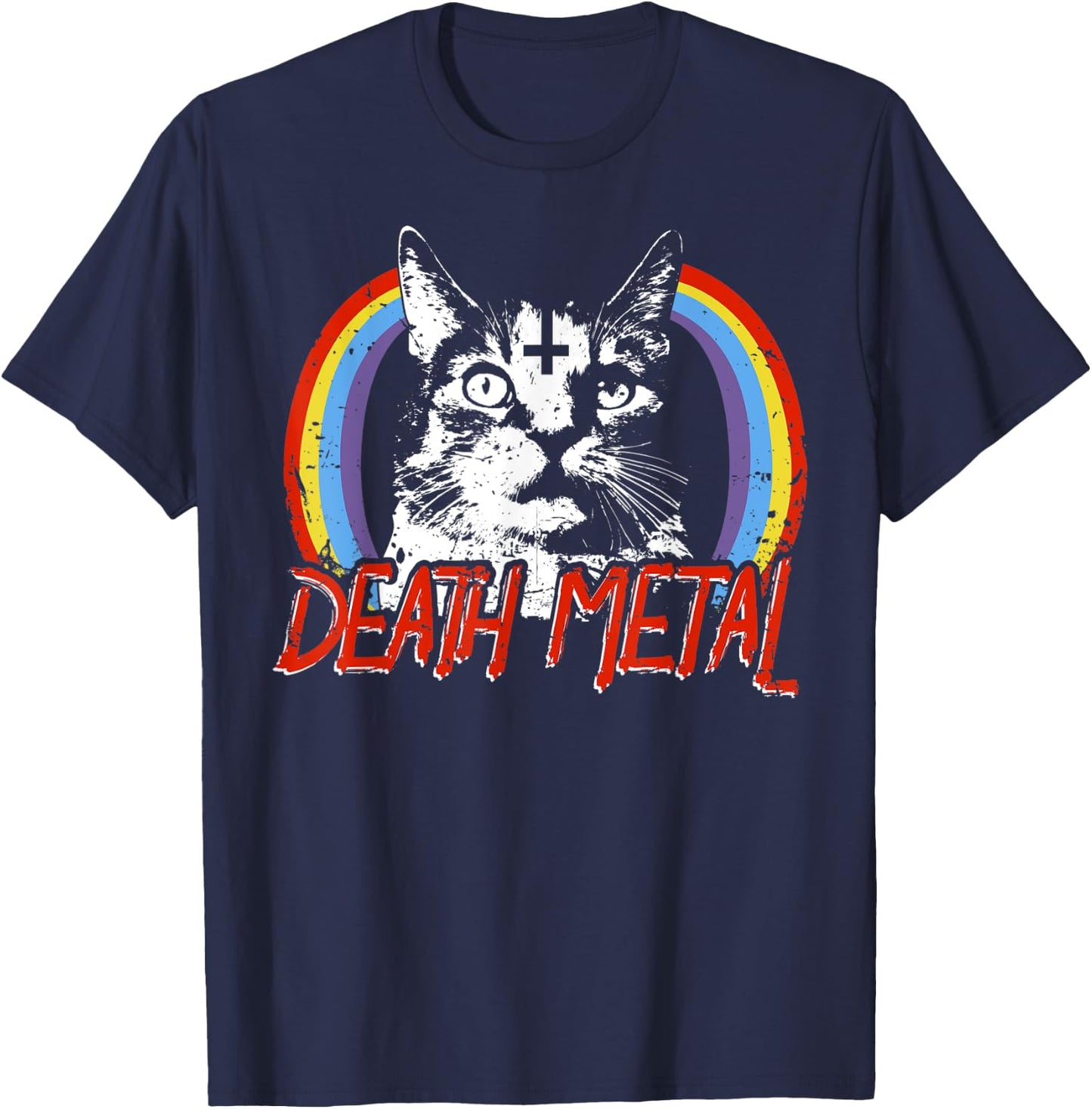Heavy Satanic Cat Rainbow Gothic design Men Women T-Shirt - T-Shirt | Navy