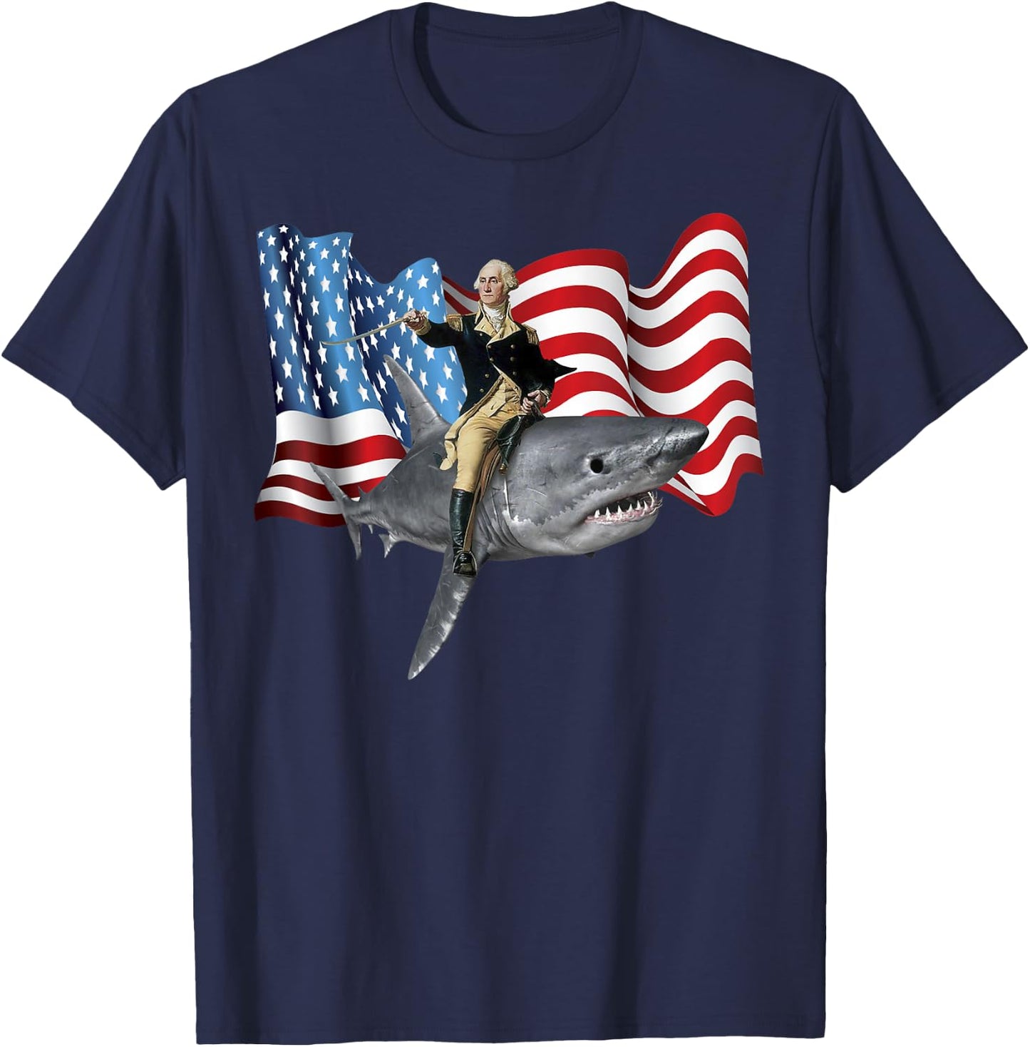 4th of July Washington Riding A Shark Patriotic Gift T-Shirt - T-Shirt | Navy